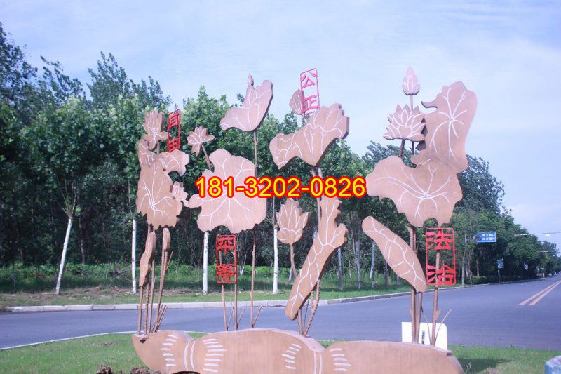 不銹鋼蓮花造型社會主義核心價值觀雕塑完工