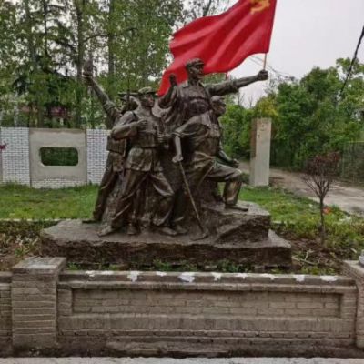 舉黨旗的八路軍銅雕 (2)